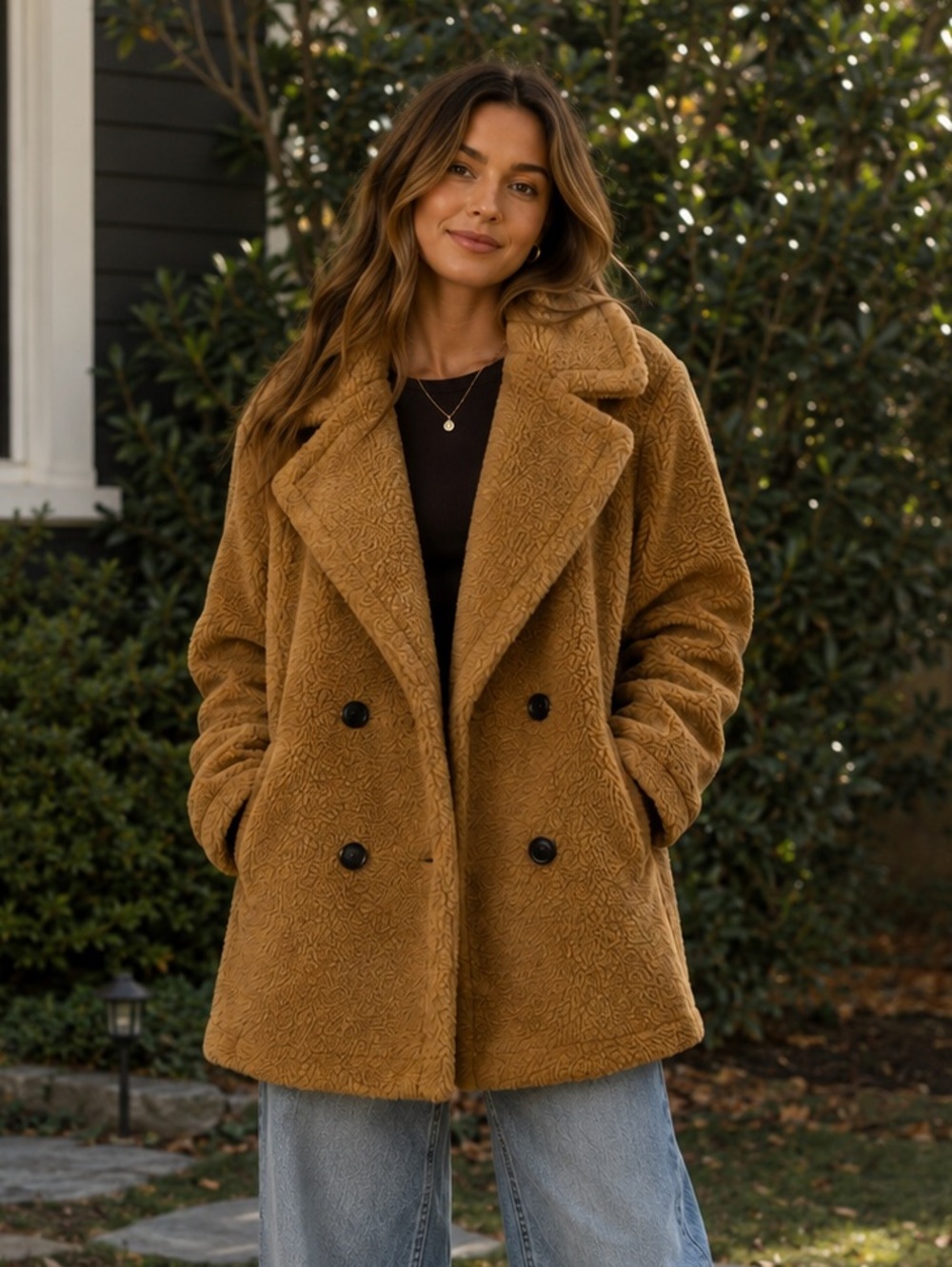 Kensie Tan Teddy/Sherpa Coat SZ L